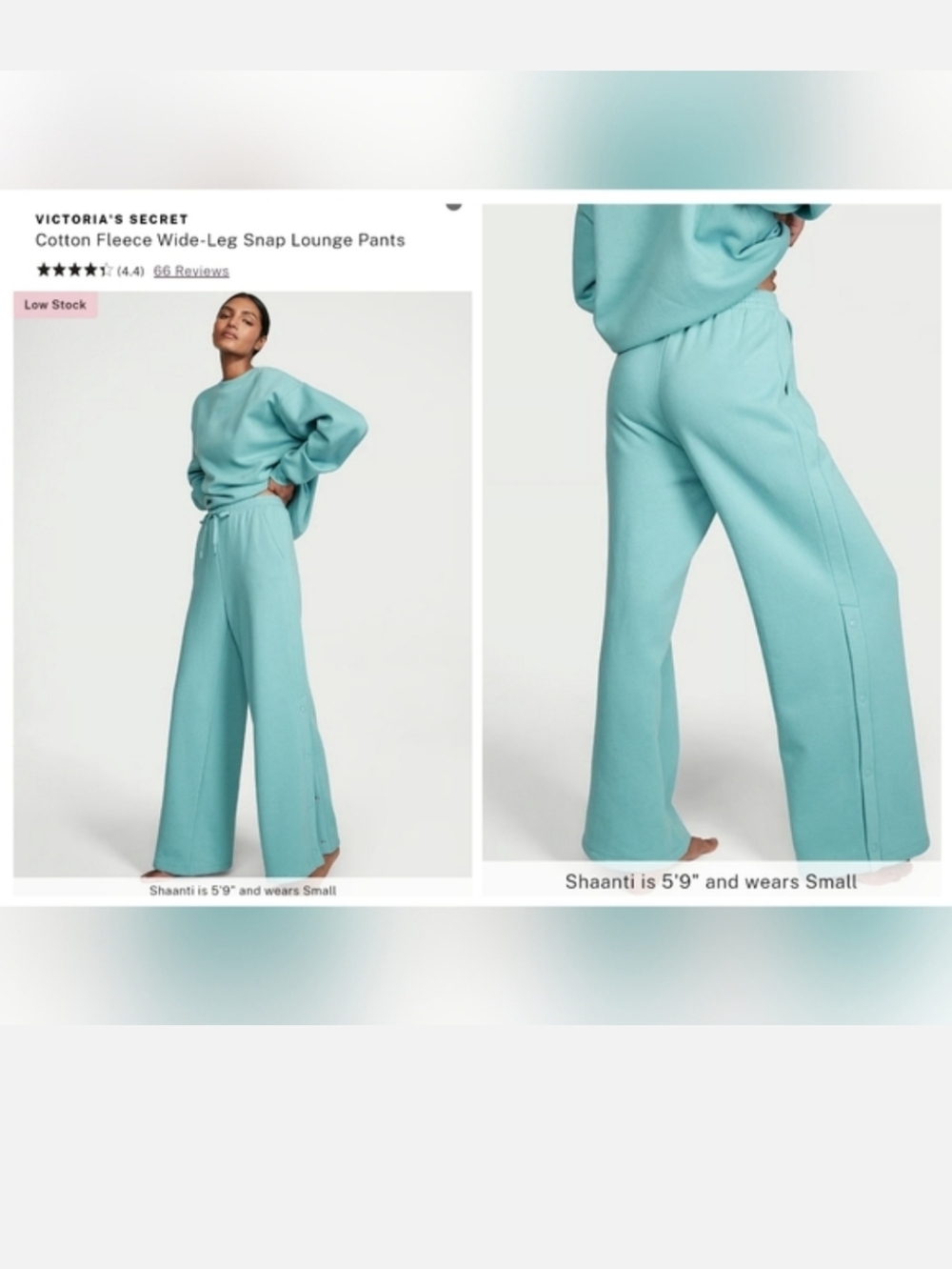 Victoria's secret cotton fleece wide-leg snap lounge pants XLARGE Fountain Blue